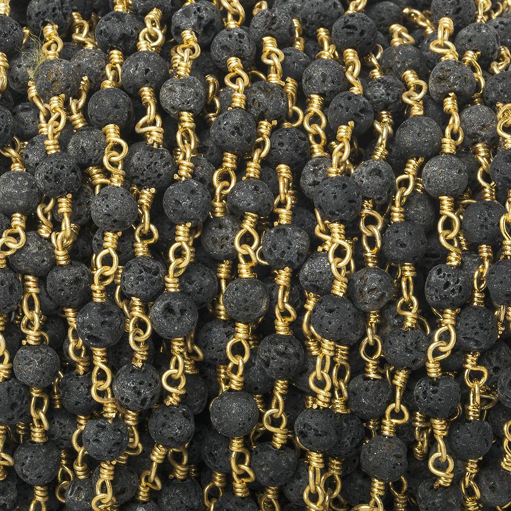 4mm Black Lava Rock plain round Gold Chain by the foot 30 beads (ONLINE ORDER ONLY)