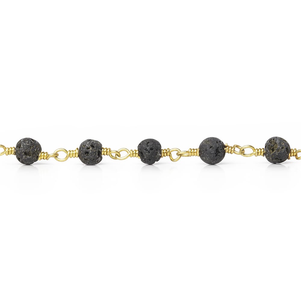 4mm Black Lava Rock plain round Gold Chain by the foot 30 beads (ONLINE ORDER ONLY)