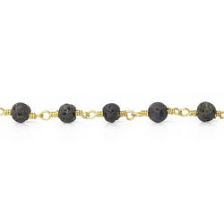 4mm Black Lava Rock plain round Gold Chain by the foot 30 beads (ONLINE ORDER ONLY)
