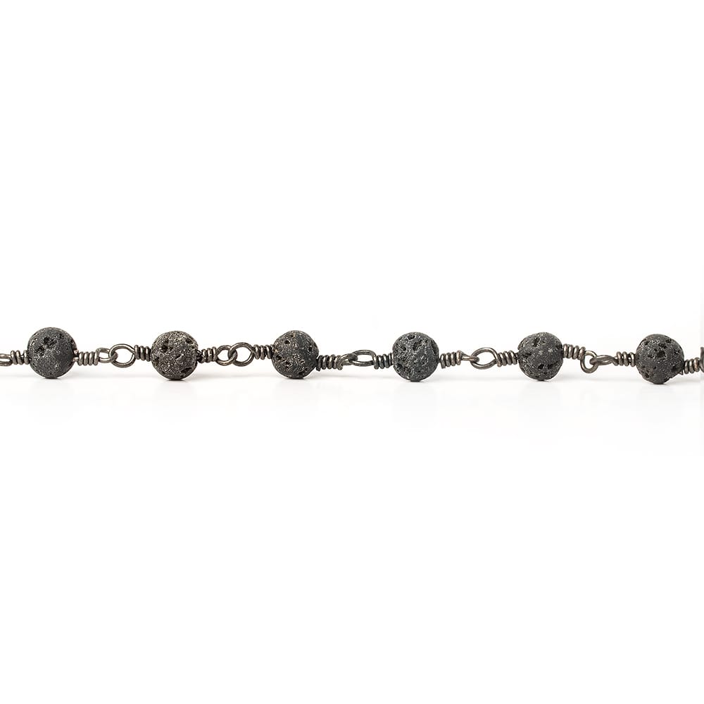 4mm Black Lava Rock Round Black Gold Chain by the foot 29 pieces (ONLINE ORDER ONLY)