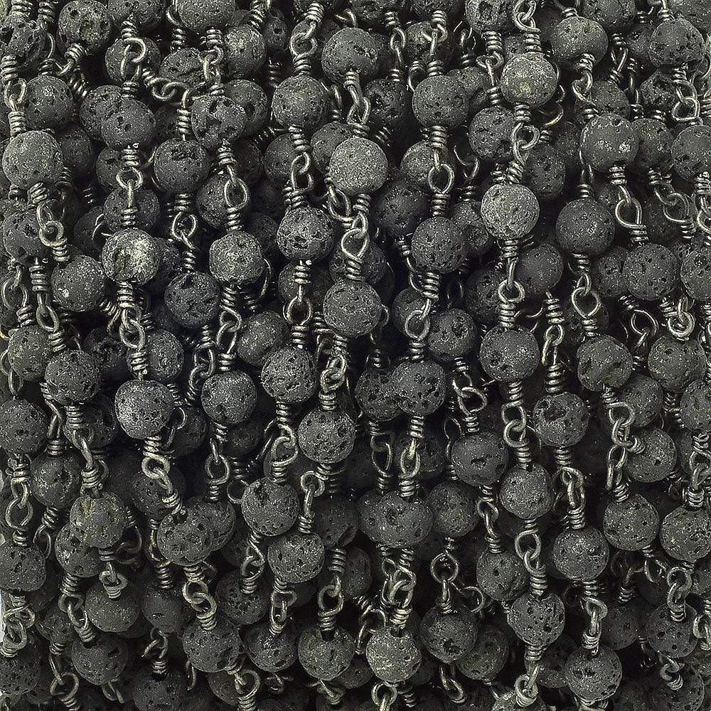 4mm Black Lava Rock Round Black Gold Chain by the foot 29 pieces (ONLINE ORDER ONLY)