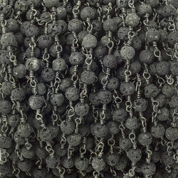 4mm Black Lava Rock Round Black Gold Chain by the foot 29 pieces (ONLINE ORDER ONLY)