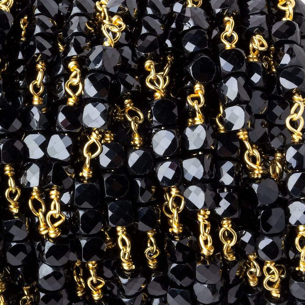 4mm Black Spinel micro faceted cube Vermeil Chain by the foot (ONLINE ORDER ONLY)