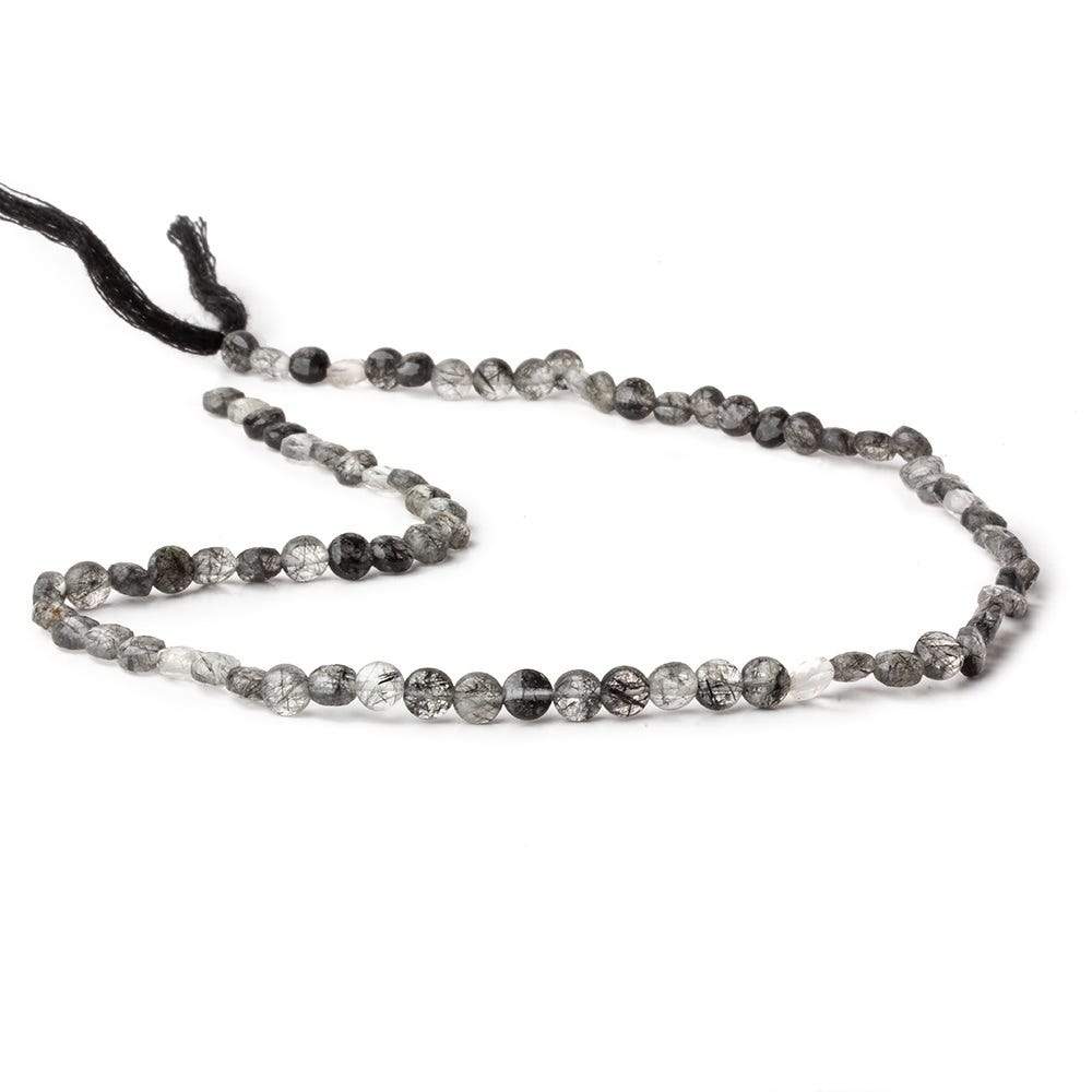 4mm Black Tourmalinated Quartz checkerboard calibrated faceted coins 12.5 inch 85 beads AAA (ONLINE ORDER ONLY)