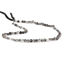 4mm Black Tourmalinated Quartz checkerboard calibrated faceted coins 12.5 inch 85 beads AAA (ONLINE ORDER ONLY)