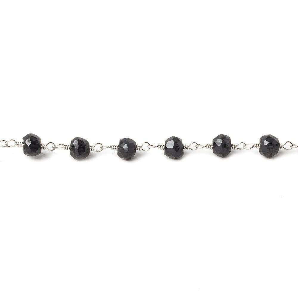 4mm Black Tourmaline faceted rondelle Silver plated Chain by the foot 35 pcs (ONLINE ORDER ONLY)