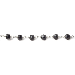 4mm Black Tourmaline faceted rondelle Silver plated Chain by the foot 35 pcs (ONLINE ORDER ONLY)