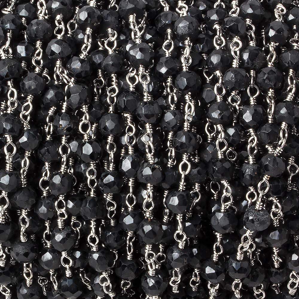 4mm Black Tourmaline faceted rondelle Silver plated Chain by the foot 35 pcs (ONLINE ORDER ONLY)