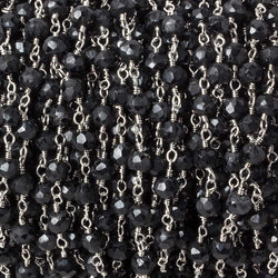 4mm Black Tourmaline faceted rondelle Silver plated Chain by the foot 35 pcs (ONLINE ORDER ONLY)