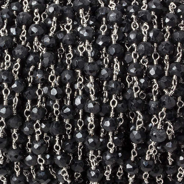 4mm Black Tourmaline faceted rondelle Silver plated Chain by the foot 35 pcs (ONLINE ORDER ONLY)