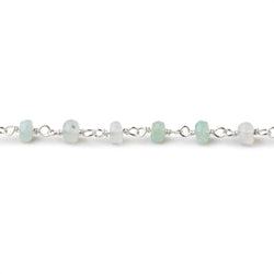 4mm Blue Peruvian Opal Faceted Rondelle Beads on Sterling Silver Chain (ONLINE ORDER ONLY)