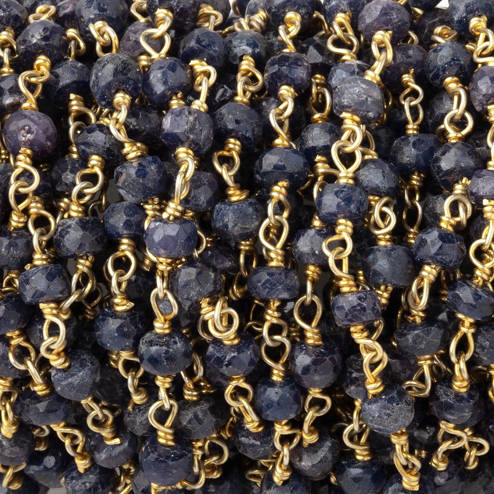 4mm Blue Sapphire Faceted Rondelle Beads on Vermeil Chain (ONLINE ORDER ONLY)