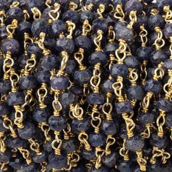 4mm Blue Sapphire Faceted Rondelle Beads on Vermeil Chain (ONLINE ORDER ONLY)