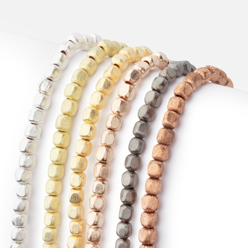 4mm Brushed Cube Beads with Rounded Corners (ONLINE ORDER ONLY)