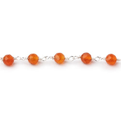 4mm Carnelian Micro Faceted Rounds on Silver Plated Chain (ONLINE ORDER ONLY)