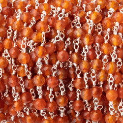4mm Carnelian Micro Faceted Rounds on Silver Plated Chain (ONLINE ORDER ONLY)