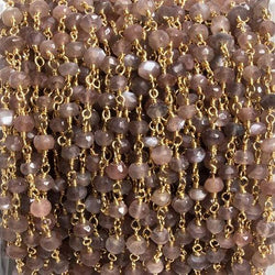 4mm Chocolate Moonstone faceted rondelle Gold Chain by the foot 34 pieces (ONLINE ORDER ONLY)