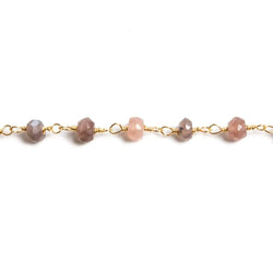 4mm Chocolate Moonstone faceted rondelle Gold Chain by the foot 34 pieces (ONLINE ORDER ONLY)
