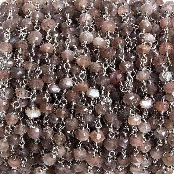 4mm Chocolate Moonstone faceted rondelle Silver Chain by the foot 34 pieces (ONLINE ORDER ONLY)