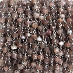 4mm Chocolate Moonstone faceted rondelle Silver Chain by the foot 34 pieces (ONLINE ORDER ONLY)