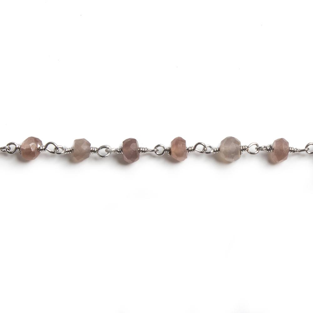 4mm Chocolate Moonstone faceted rondelle Silver Chain by the foot 34 pieces (ONLINE ORDER ONLY)