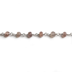 4mm Chocolate Moonstone faceted rondelle Silver Chain by the foot 34 pieces (ONLINE ORDER ONLY)