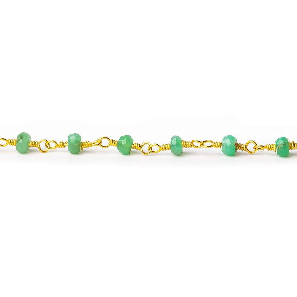 4mm Chrysoprase faceted rondelle Gold plated Rosary Chain by the foot (ONLINE ORDER ONLY)