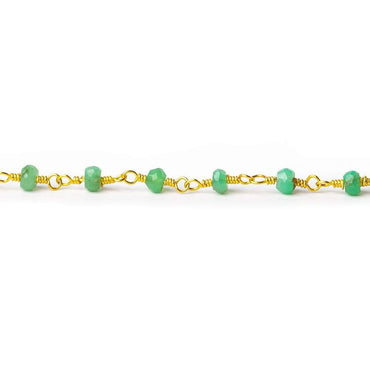 4mm Chrysoprase faceted rondelle Gold plated Rosary Chain by the foot (ONLINE ORDER ONLY)