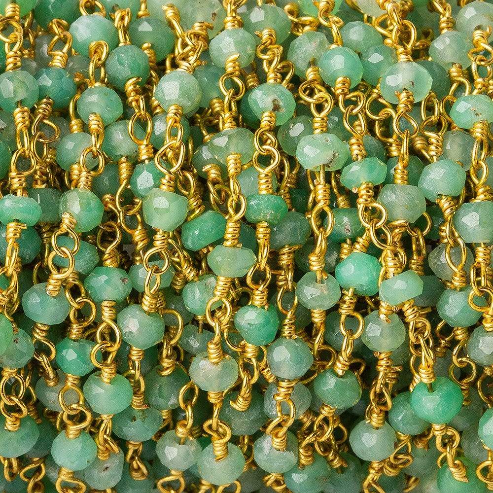 4mm Chrysoprase faceted rondelle Gold plated Rosary Chain by the foot (ONLINE ORDER ONLY)
