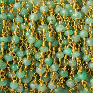 4mm Chrysoprase faceted rondelle Gold plated Rosary Chain by the foot (ONLINE ORDER ONLY)
