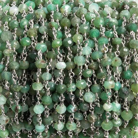 4mm Chrysoprase faceted rondelle Silver Chain by the foot 34 pieces (ONLINE ORDER ONLY)