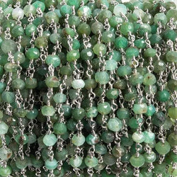 4mm Chrysoprase faceted rondelle Silver Chain by the foot 34 pieces (ONLINE ORDER ONLY)
