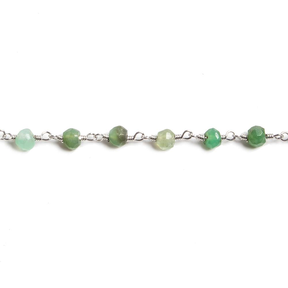 4mm Chrysoprase faceted rondelle Silver Chain by the foot 34 pieces (ONLINE ORDER ONLY)