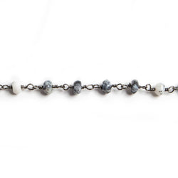 4mm Dendritic Opal faceted rondelle Black Gold Chain by the foot 34 pieces (ONLINE ORDER ONLY)
