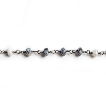 4mm Dendritic Opal faceted rondelle Black Gold Chain by the foot 34 pieces (ONLINE ORDER ONLY)