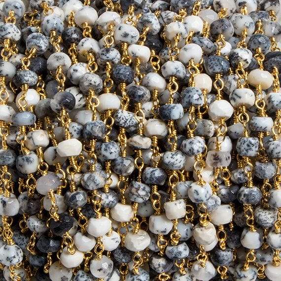 4mm Dendritic Opal faceted rondelle Gold Chain by the foot 34 pieces (ONLINE ORDER ONLY)