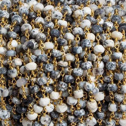 4mm Dendritic Opal faceted rondelle Gold Chain by the foot 34 pieces (ONLINE ORDER ONLY)