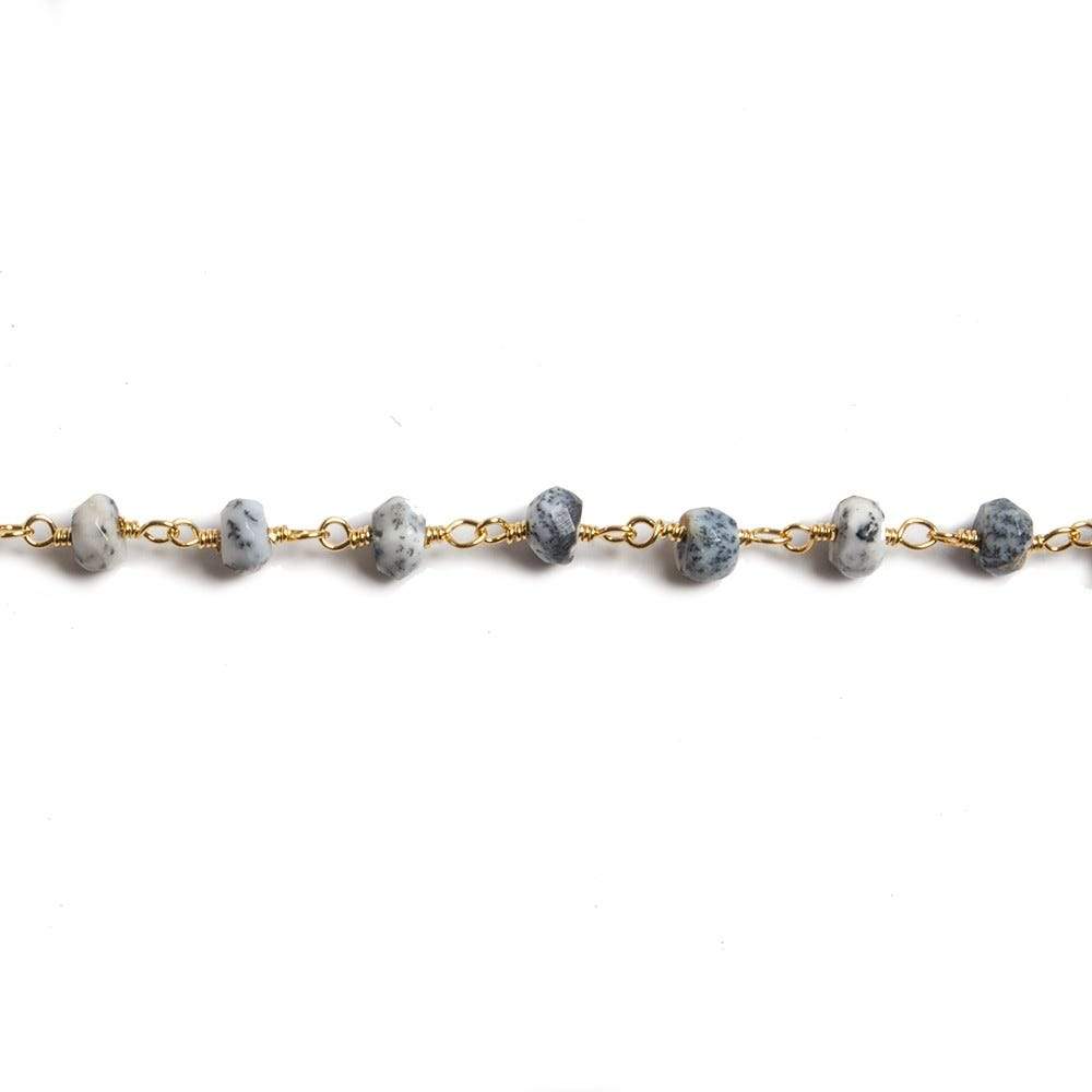 4mm Dendritic Opal faceted rondelle Gold Chain by the foot 34 pieces (ONLINE ORDER ONLY)