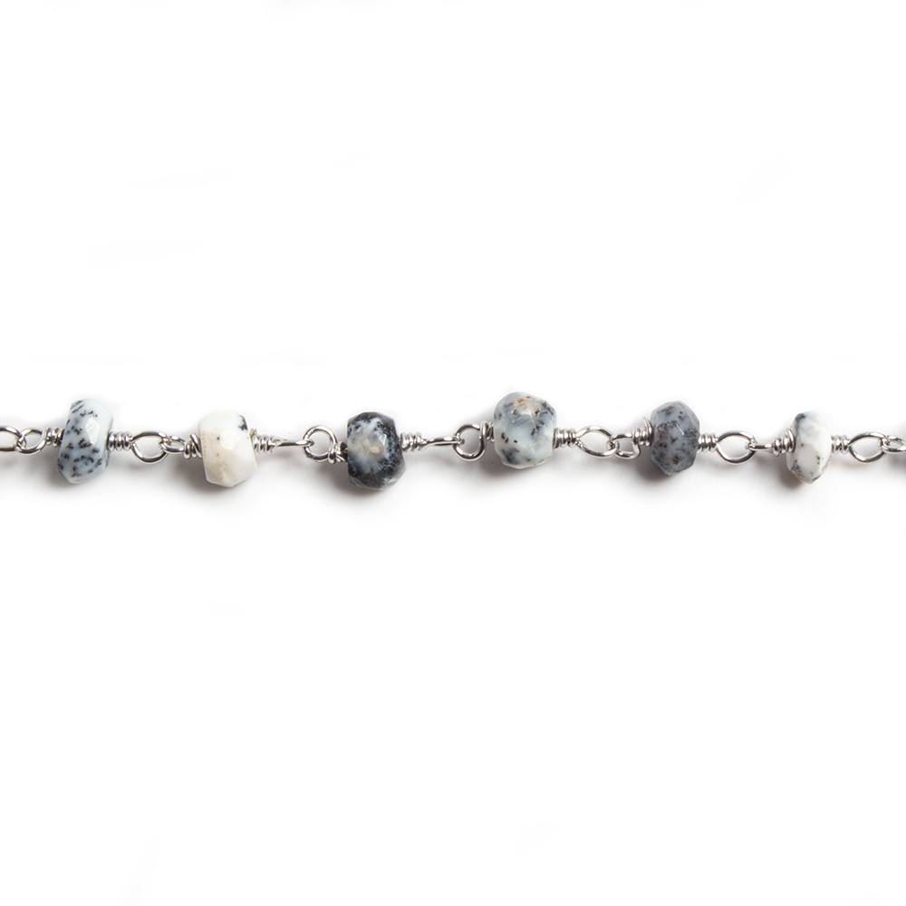 4mm Dendritic Opal faceted rondelle Silver Chain by the foot 34 pieces (ONLINE ORDER ONLY)