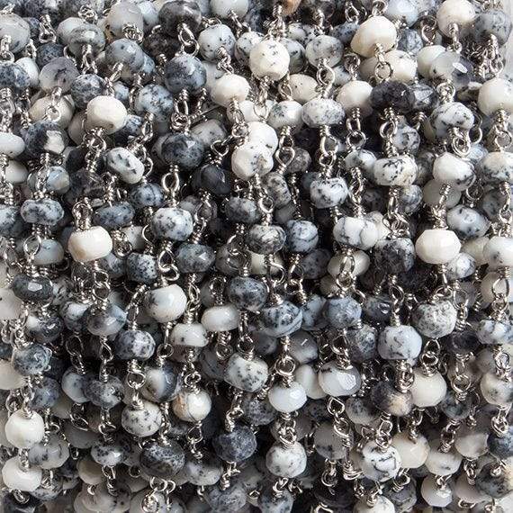 4mm Dendritic Opal faceted rondelle Silver Chain by the foot 34 pieces (ONLINE ORDER ONLY)