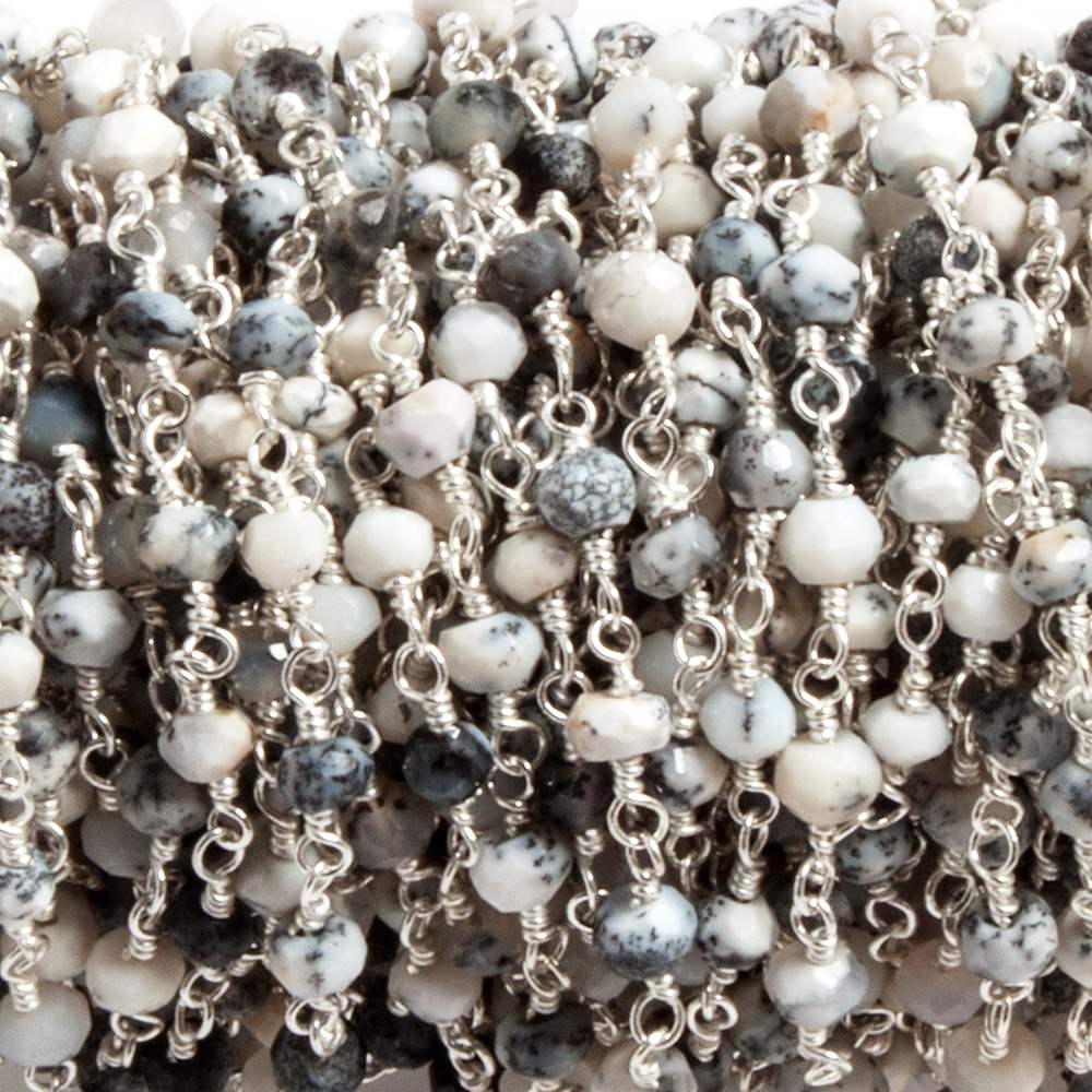 4mm Dendritic Opal faceted rondelle Silver plated Chain by the foot 32 beads (ONLINE ORDER ONLY)