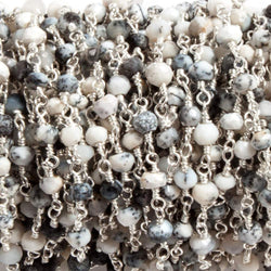 4mm Dendritic Opal faceted rondelle Silver plated Chain by the foot 32 beads (ONLINE ORDER ONLY)