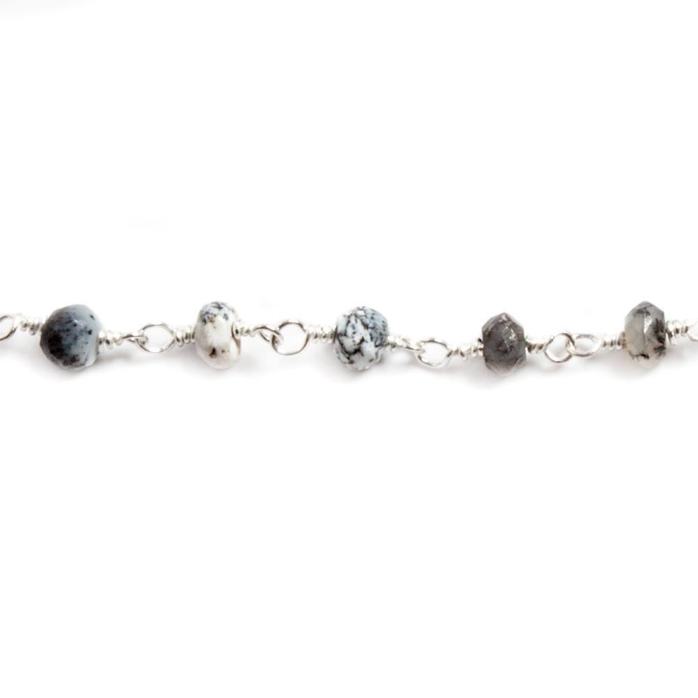 4mm Dendritic Opal faceted rondelle Silver plated Chain by the foot 32 beads (ONLINE ORDER ONLY)