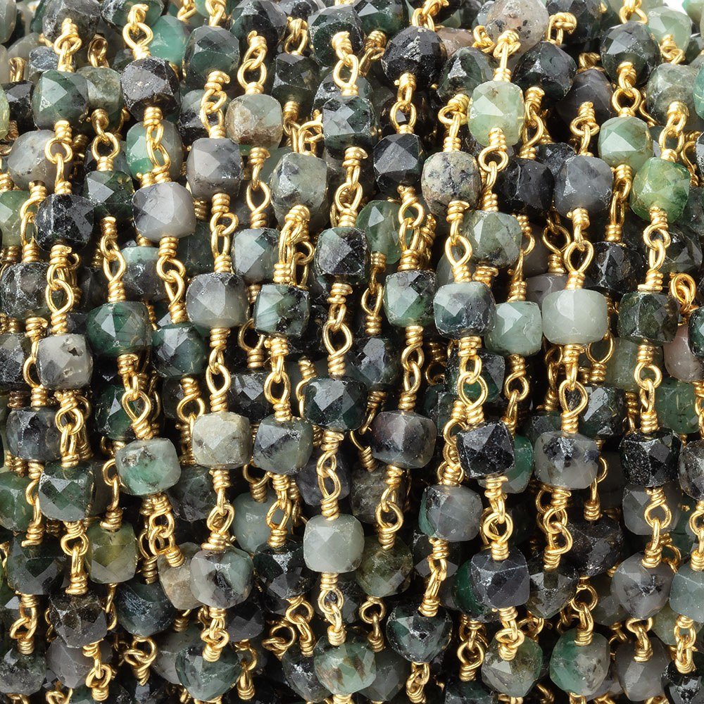 4mm Emerald Micro Faceted Cubes on Gold Plated Chain (ONLINE ORDER ONLY)