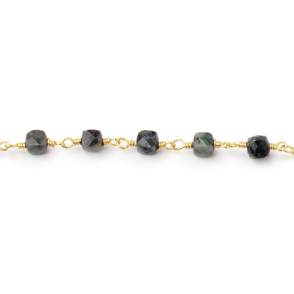 4mm Emerald Micro Faceted Cubes on Gold Plated Chain (ONLINE ORDER ONLY)