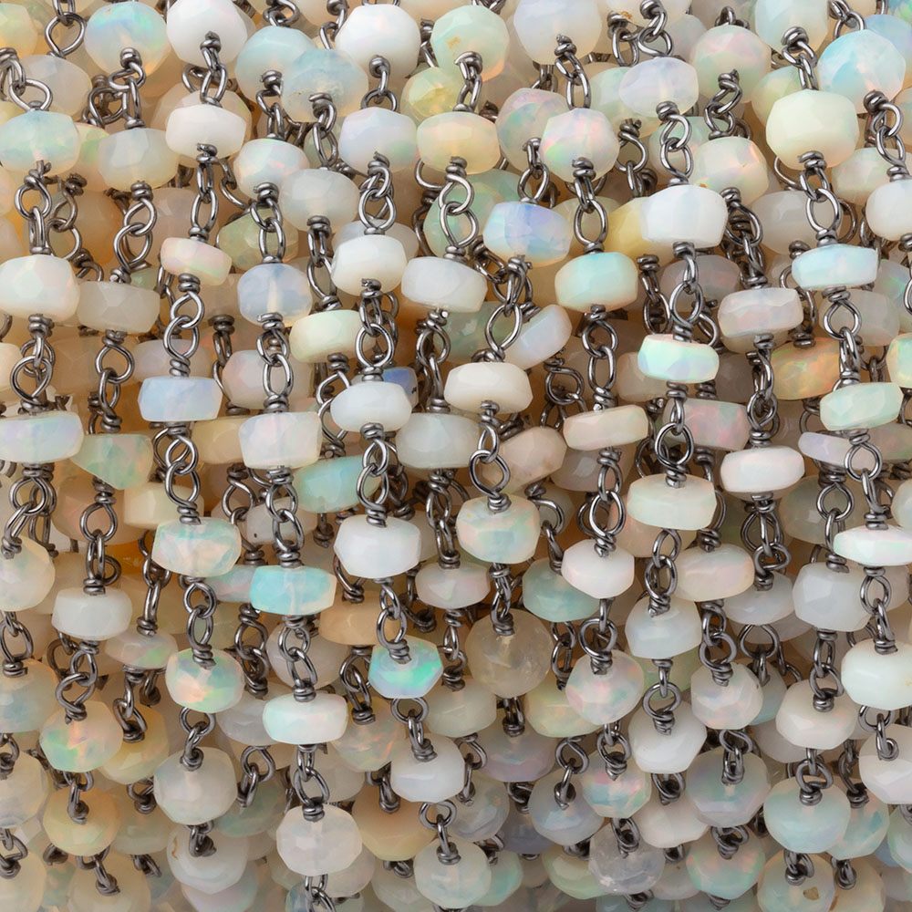 4mm Ethiopian Opal Faceted Rondelles on Black Gold over .925 Chain (ONLINE ORDER ONLY)