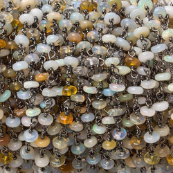 4mm Ethiopian Opal plain rondelle Black Gold over .925 Silver Chain (ONLINE ORDER ONLY)