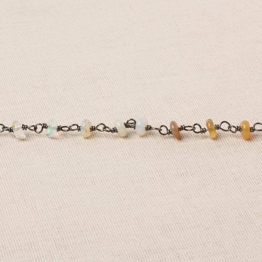 4mm Ethiopian Opal plain rondelle Black Gold over .925 Silver Chain (ONLINE ORDER ONLY)