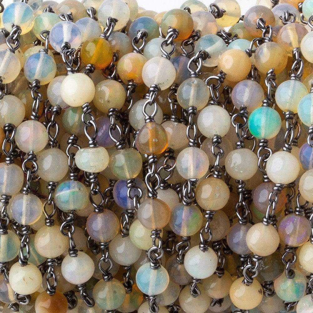 4mm Ethiopian Opal plain rounds Black Gold .925 Chain  31 beads (ONLINE ORDER ONLY)