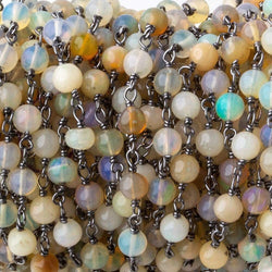 4mm Ethiopian Opal plain rounds Black Gold .925 Chain  31 beads (ONLINE ORDER ONLY)